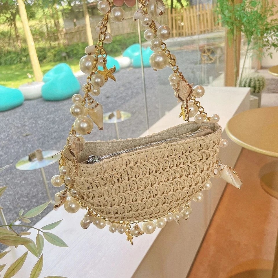 Boho pearl beach bag for summer
