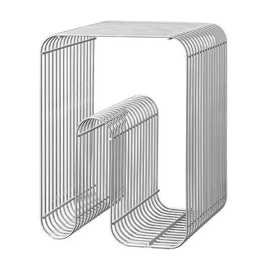 Metal wire side table on a white background