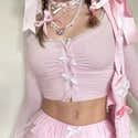 Top Court Girly Avec Dentelle Et Nœud - Style Y2K, Fairycore, En Tricot, Pour Fille (crop Top Esthétique) - 9