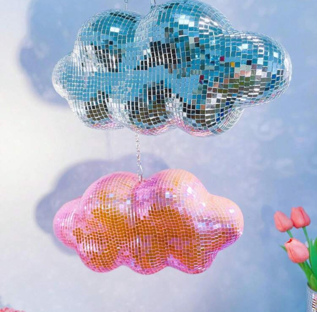 Reflective pink cloud disco decor – cute dorm or wedding gift.
