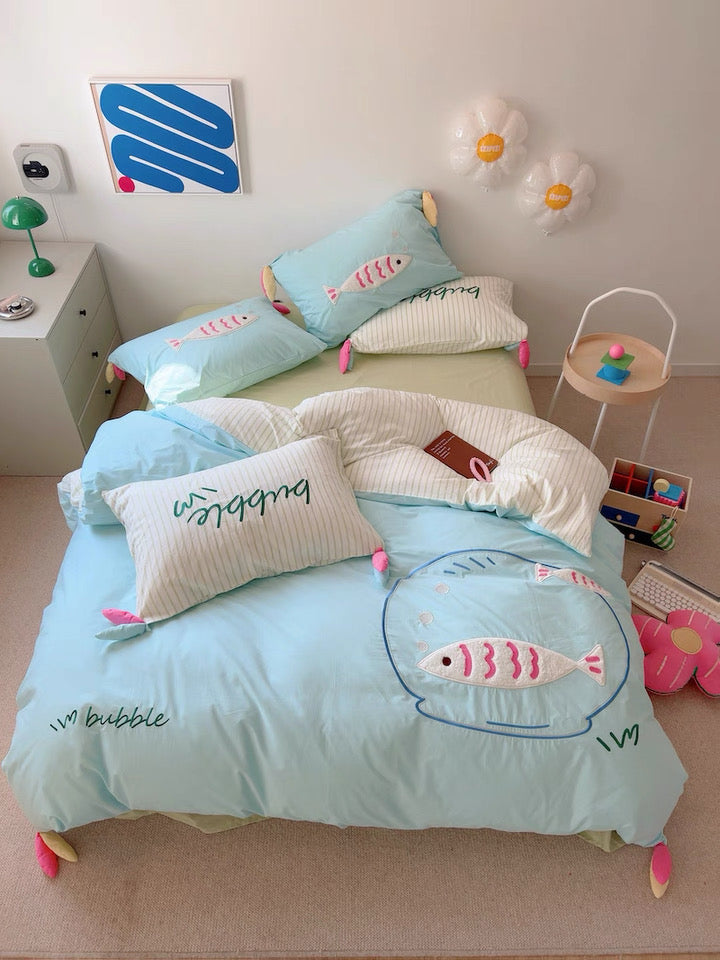 fish bedroom accessories Blue Cartoon Embroidered Bedding Set Perfect Braided Line Spooling DJ Best Seller Fishing Net Decoration Mediterranean Length:100 Meters / 109 Yards