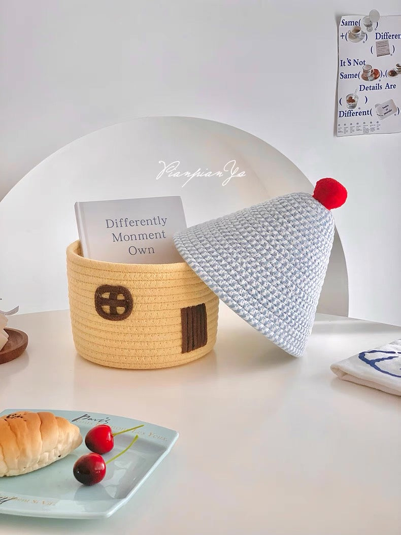 Open view of kawaii rope basket showing spacious interior.