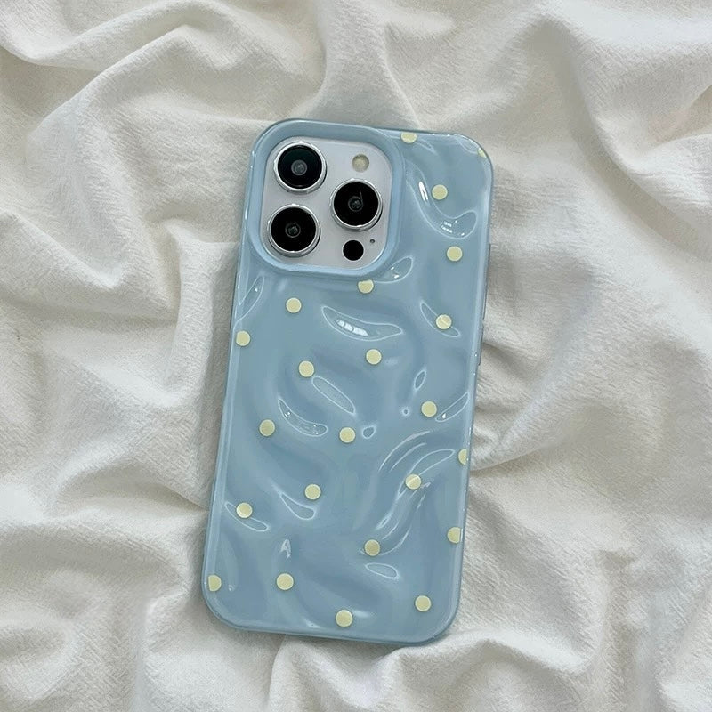 Stylish dopamine decor phone case with a glossy finish and black-and-white dots