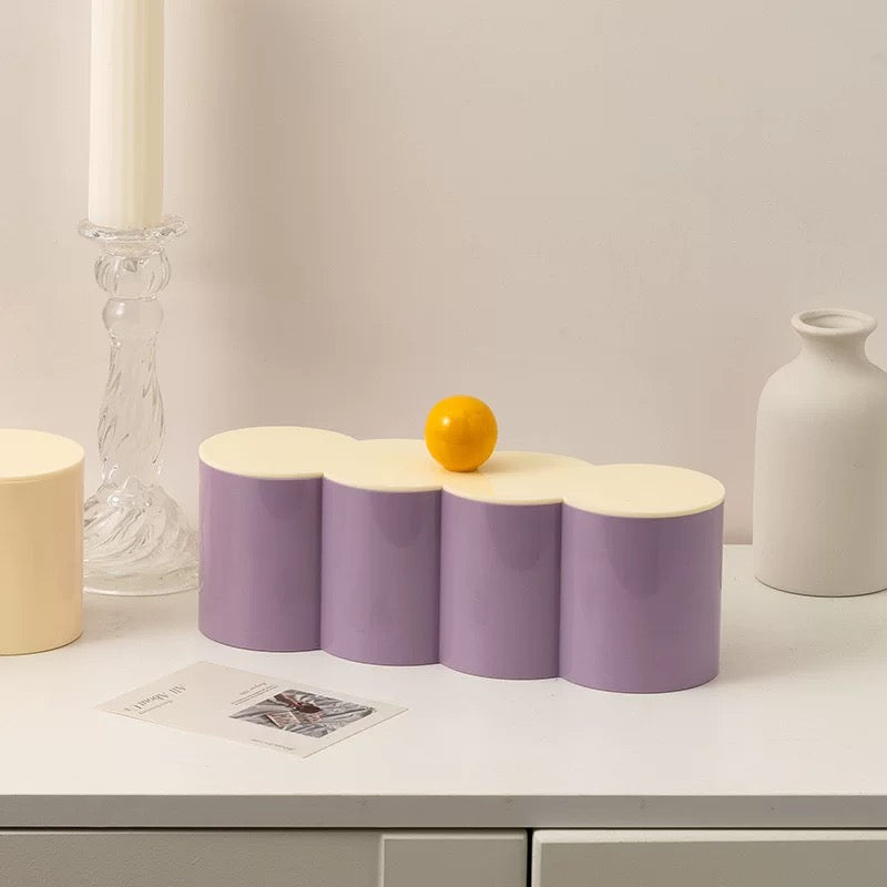 Danish pastel storage box with ball lid for cotton swabs and desk decor in kawaii dopamine style