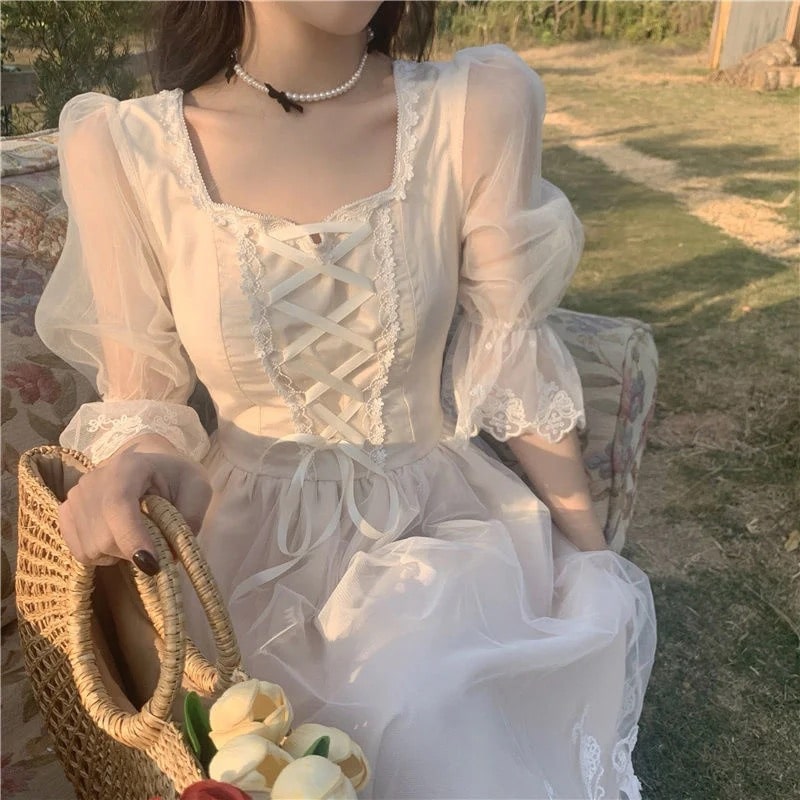 French Vintage Midi Dress Coquette Baroque Evening Dress L French Vintage Midi Dress Coquette Baroque Evening Dress L