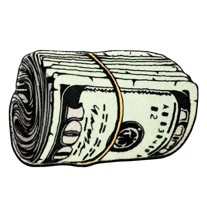 Rolled cash-shaped novelty rug in cartoon style for bedroom decor