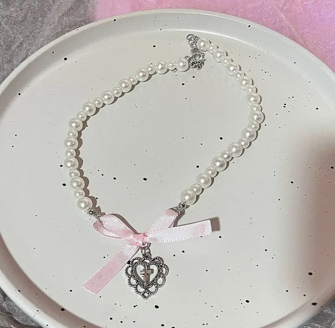 Fairycore rhinestone and pearl necklace with wings