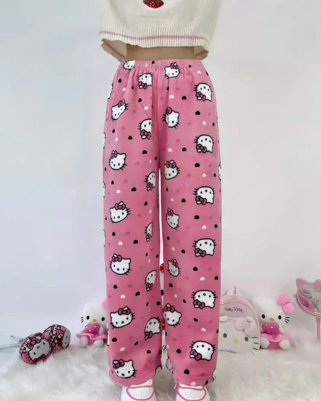 Hello Kitty Pajama Pants Cozy Wide Leg Lounge Bottoms Gift for Her