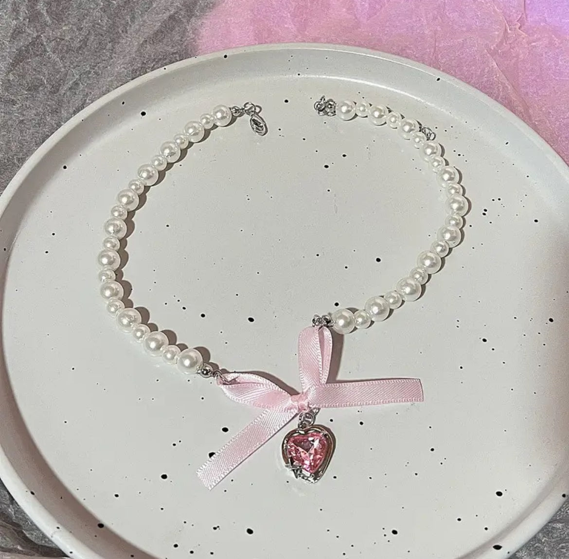 Coquette bow necklace with star and heart charms