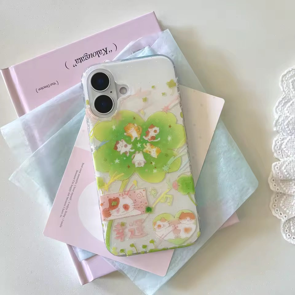 Lucky clover charm phone case for iPhone 16 Pro Max