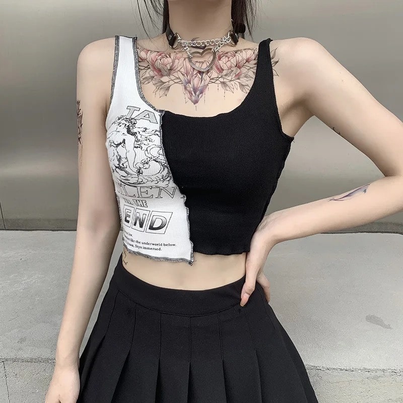 Donne Carino Stampa Grafica Crop Canotta Y2K Gotico Stampato Crop Top Senza Maniche Manica Lunga T-Shirt E-Girl Stile Punk Clubwear Crop Tee Albicocca senza maniche S Donne Carino Stampa Grafica Crop Canotta Y2K Gotico Stampato Crop Top Senza Maniche Manica Lunga T-Shirt E-Girl Stile Punk Clubwear Crop Tee Albicocca senza maniche S