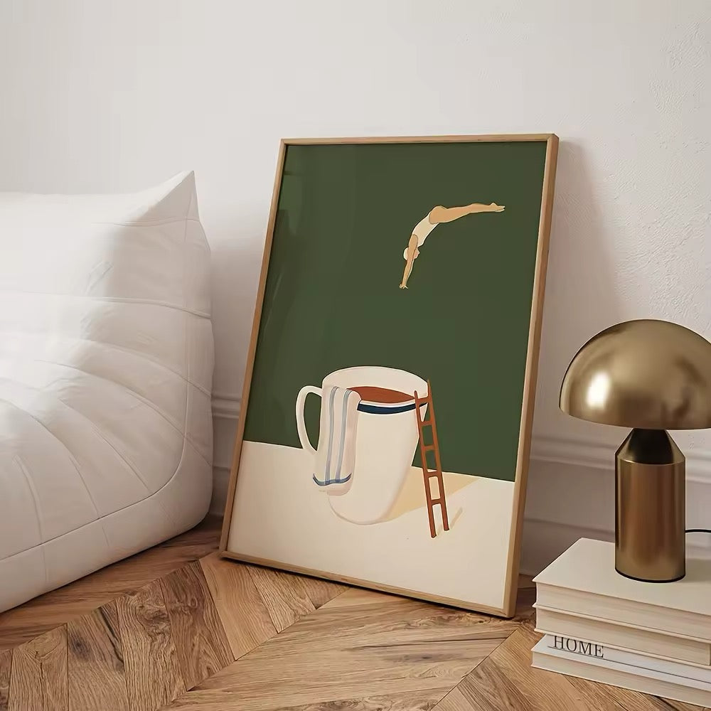 Retro Coffee Poster displayed in a modern kitchen setting, adding a vintage touch