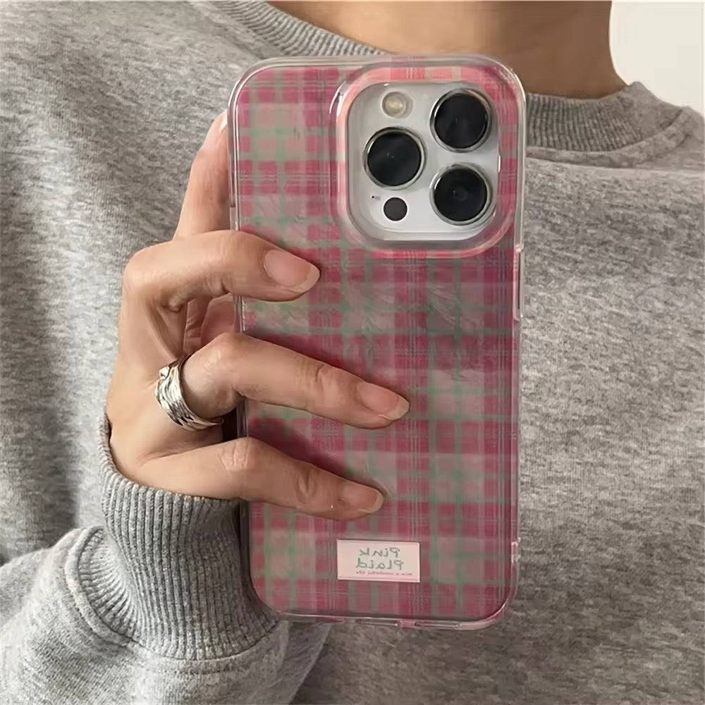 Retro Grid iPhone Case – Cute Pink Plaid Aesthetic Phone Case