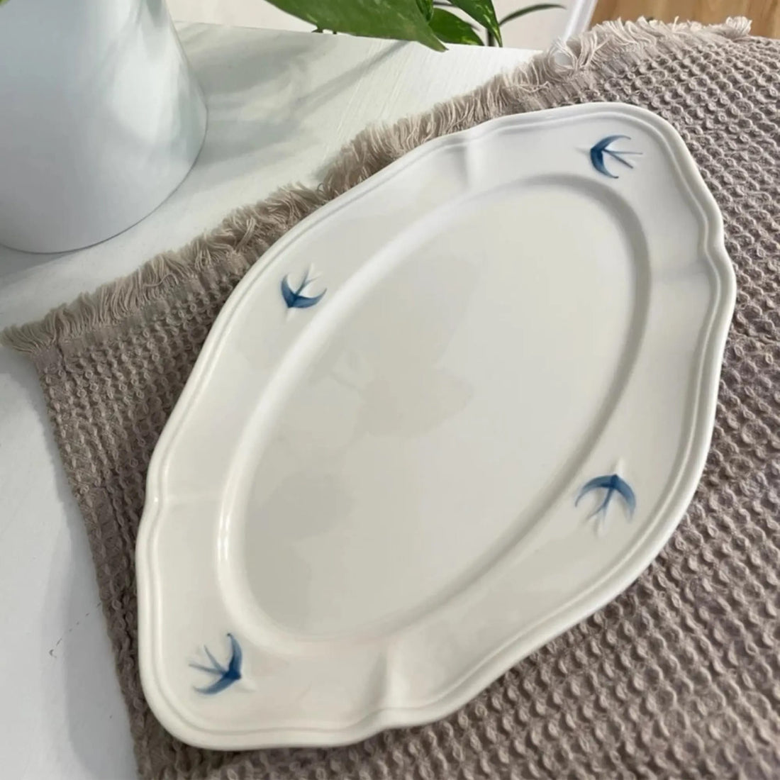 Vintage Japanese swallow plate with hand-painted design