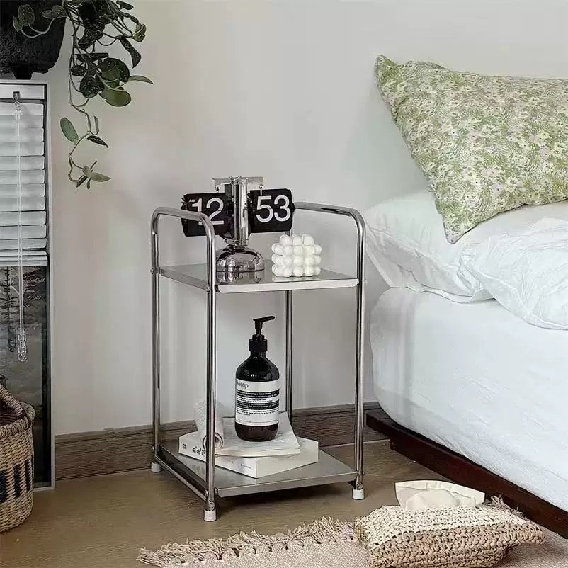 Retro stainless steel side table in living room