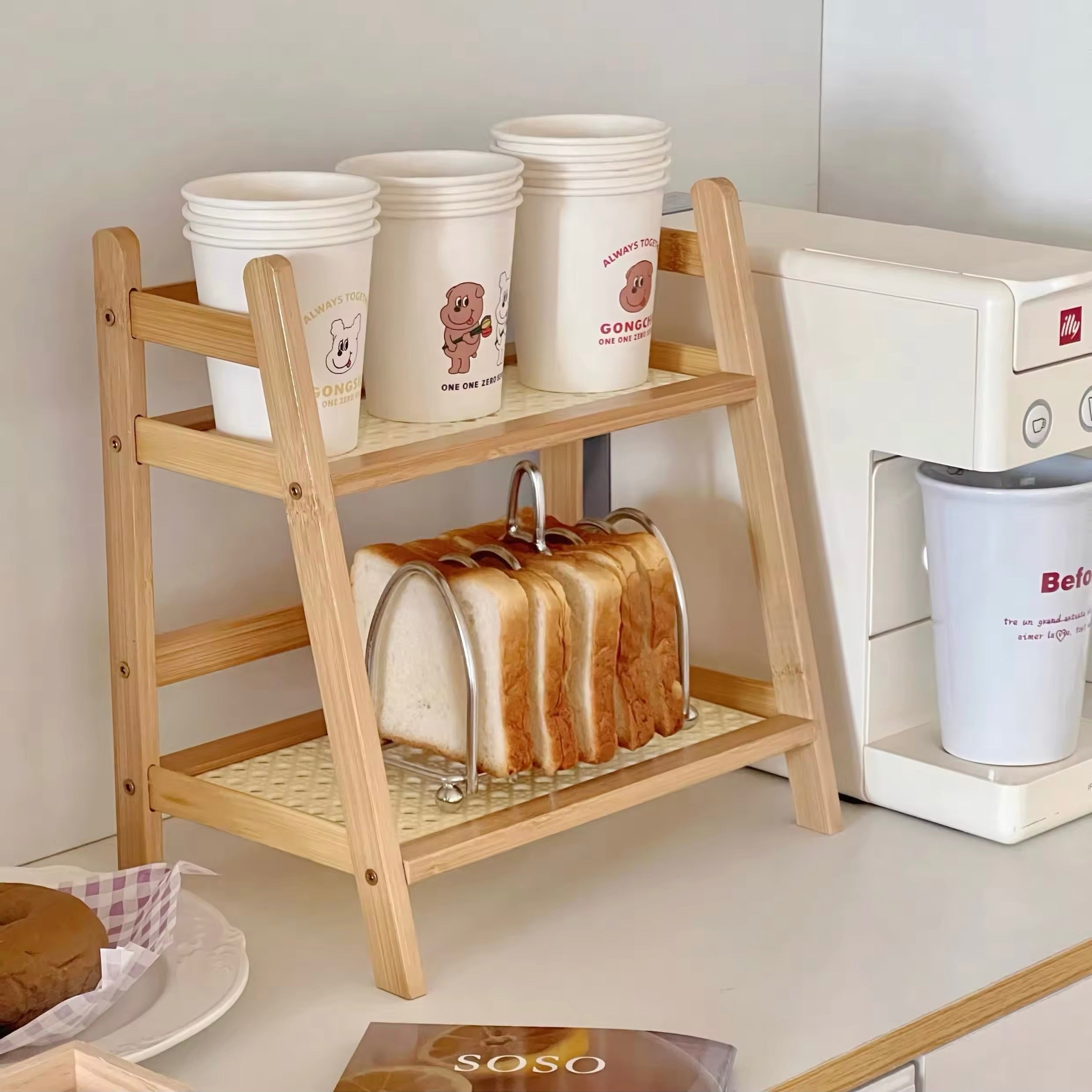 Wooden vanity shelf for bathroom organization