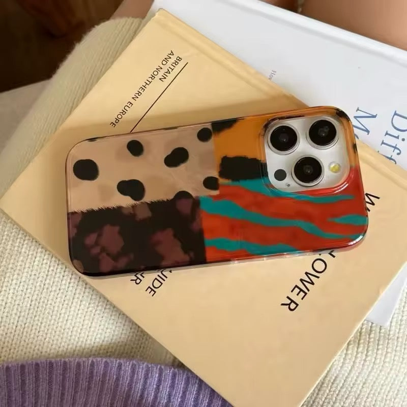 Retro Leopard iPhone Case – Four-Color Patchwork Phone Case – The Feelz Retro Leopard iPhone Case – Four-Color Patchwork Phone Case – The Feelz