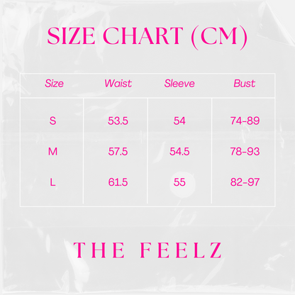 Size chart for crop top: Bust measurements in inches or centimeters for various sizes.