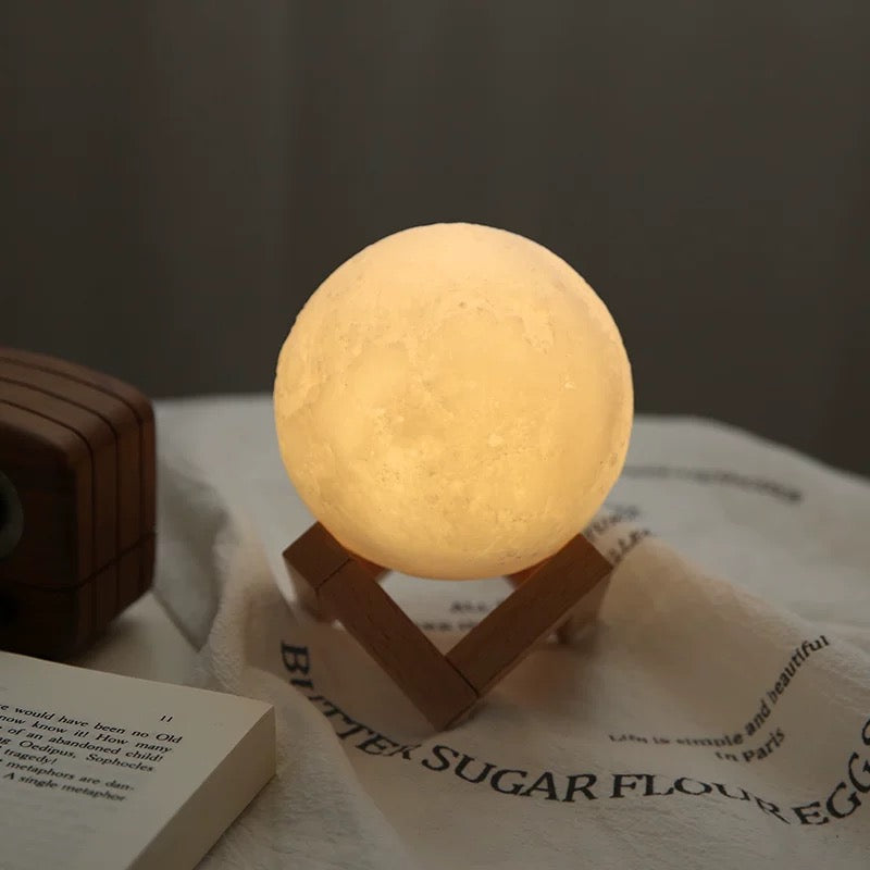 Starry moon lamp with wooden base for home decoration