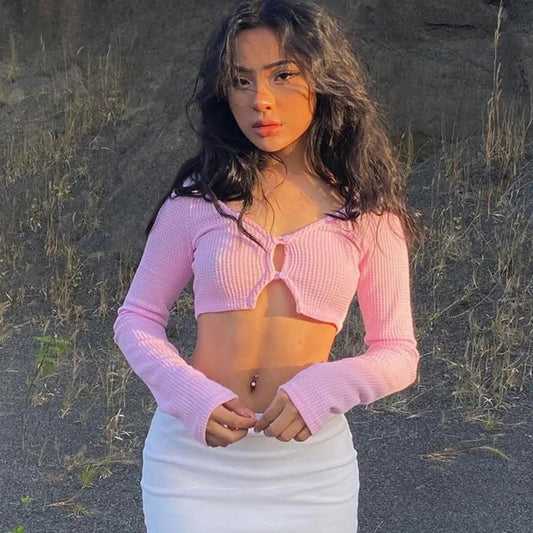 The Feelz Store: Y2K Pink Crop Top - Ribbed Knit Fashion