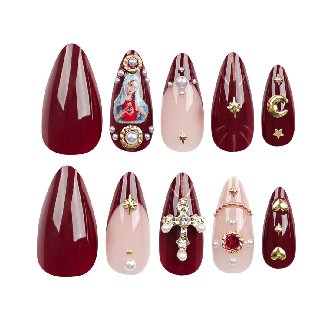 Red Baroque False Nails