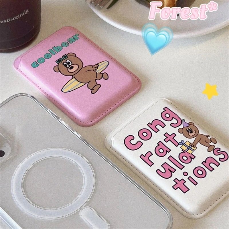 Cute cartoon bear wallet MagSafe card holder, adding personality to your essentials.