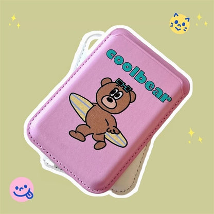 MagSafe card holder with a charming cartoon bear design for a fun accessory.