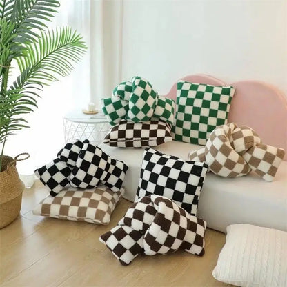 Retro-style lamb fleece checkerboard pillow cushion cover in black, adding a timeless touch to sofa decor