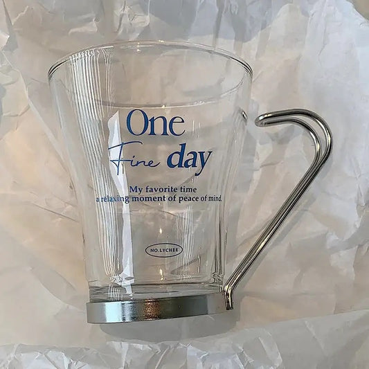 Clear glass coffee mug with handle from The Feelz Store