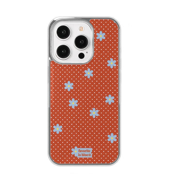Phone case with floral pattern and 'favorite is hine' text on a white background