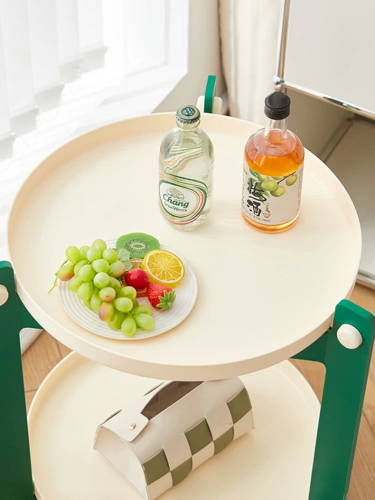 Modern acrylic round side table with retro green finish