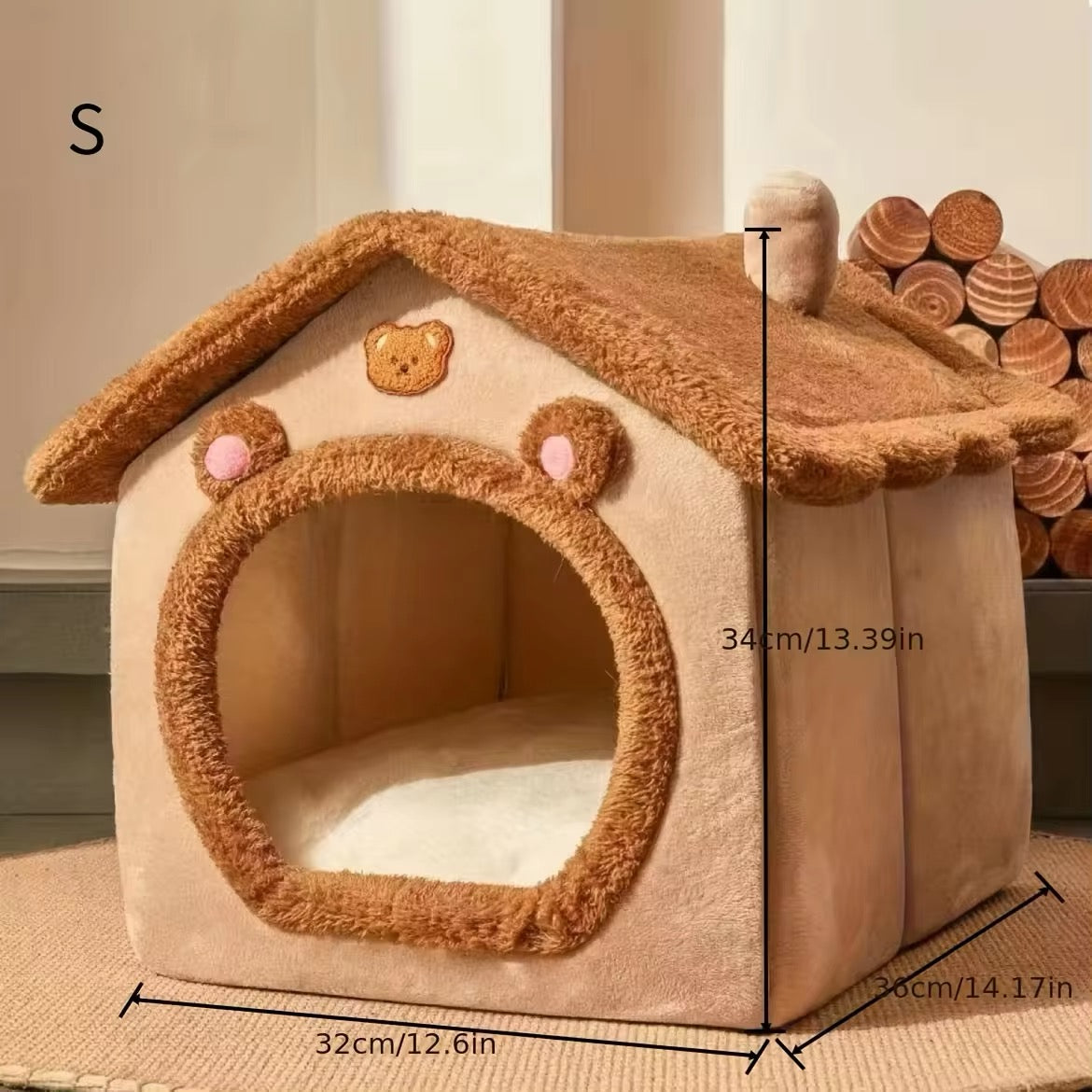 Plush foldable kennel in cute bear design for pets