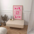 Pink aesthetic bedroom decor with mirror ball poster