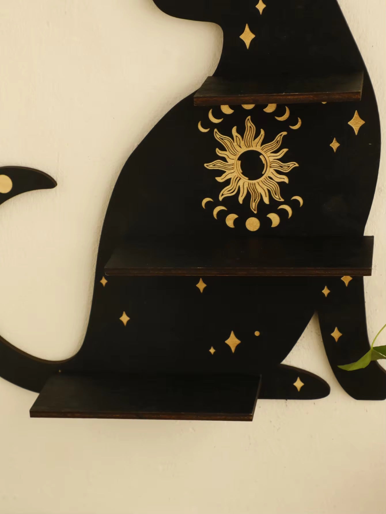 Image showcasing Black Cat Wooden Shelf – Witchy Crystal Holder, Vintage Decor