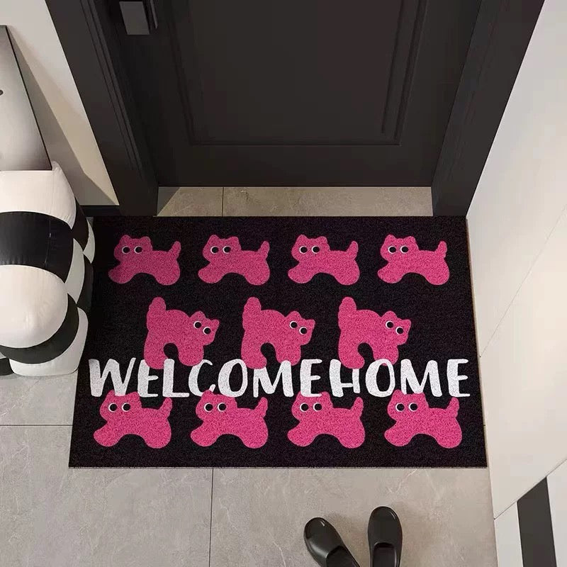 Ins style kawaii pink rug with cat face for porch or home entrance
