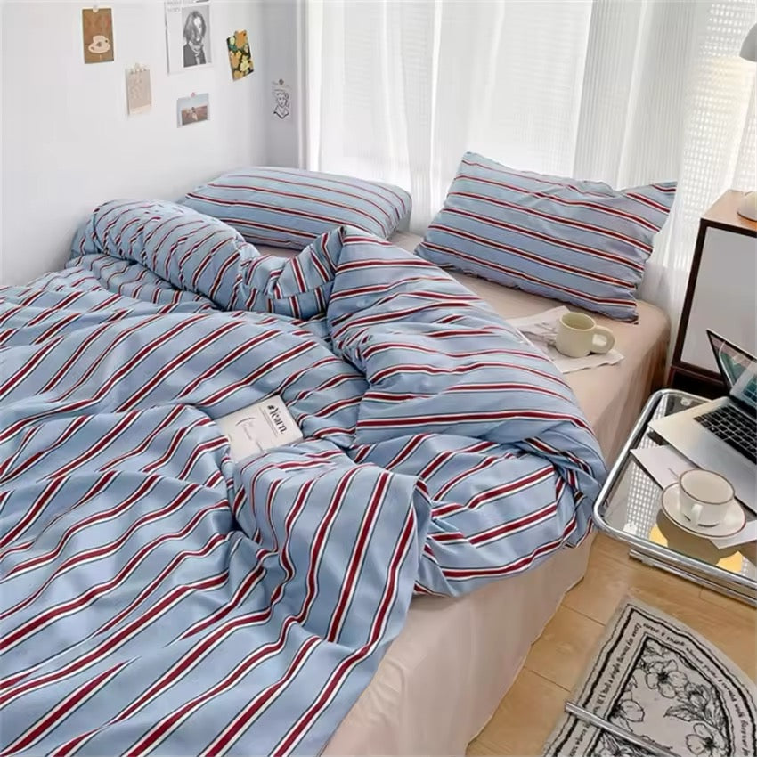 Blue Striped Bedding Set for Preppy Aesthetic Room