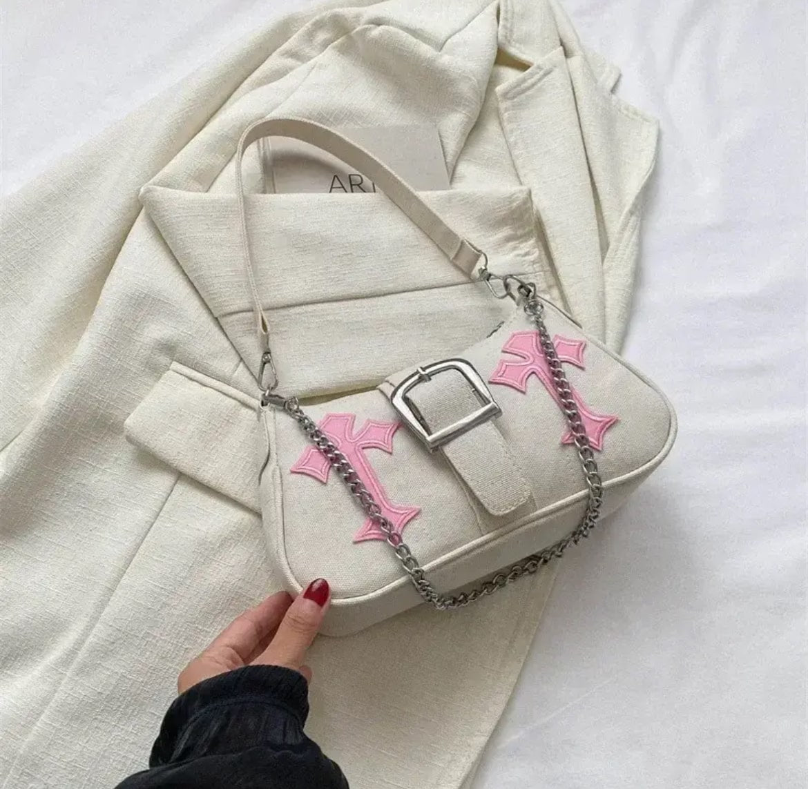 Aesthetic Grunge Bag – Canvas Y2K Underarm Bag for Women