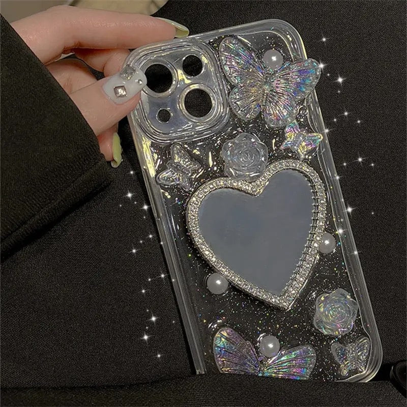 Aesthetic iPhone case for her featuring 3D butterfly