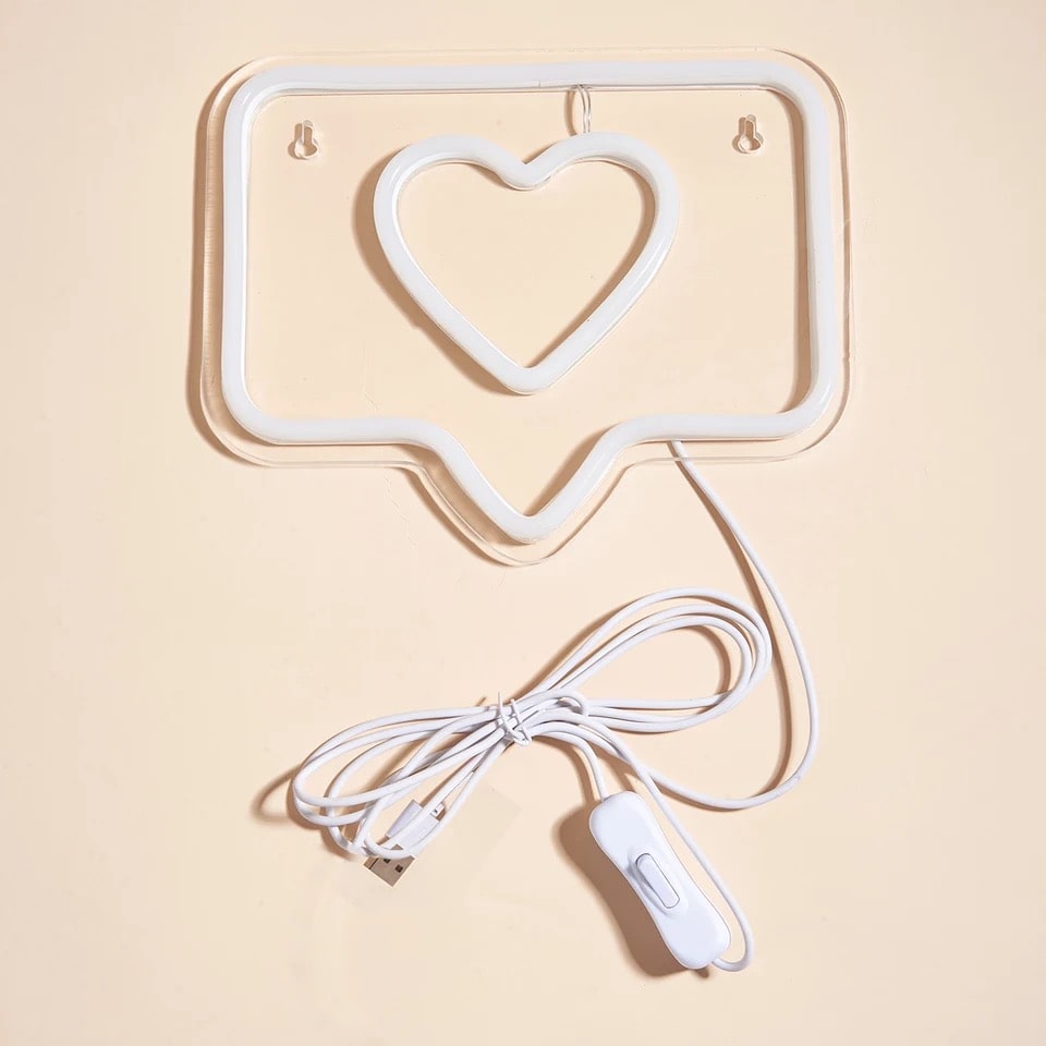 Aesthetic neon night light with heart and love design