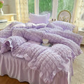 Aesthetic Princess Style Lace Bedding Set with Ruffled Duvet and Pillowcases