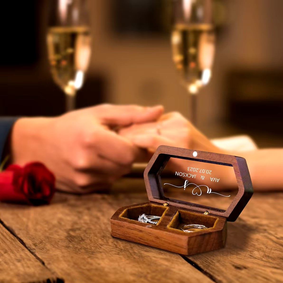 Aesthetic custom wood ring box for couples