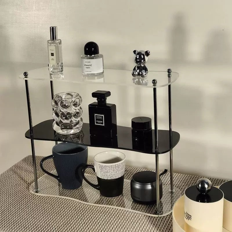 Multi-layer acrylic shelf for cosmetics and cup storage, ideal for vanity