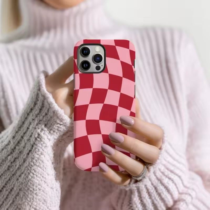 MagSafe-compatible checkered iPhone case in red