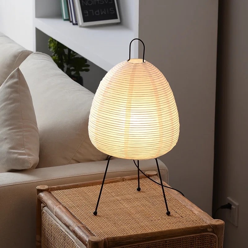 Modern Japanese-style rice paper lamp on tripod stand