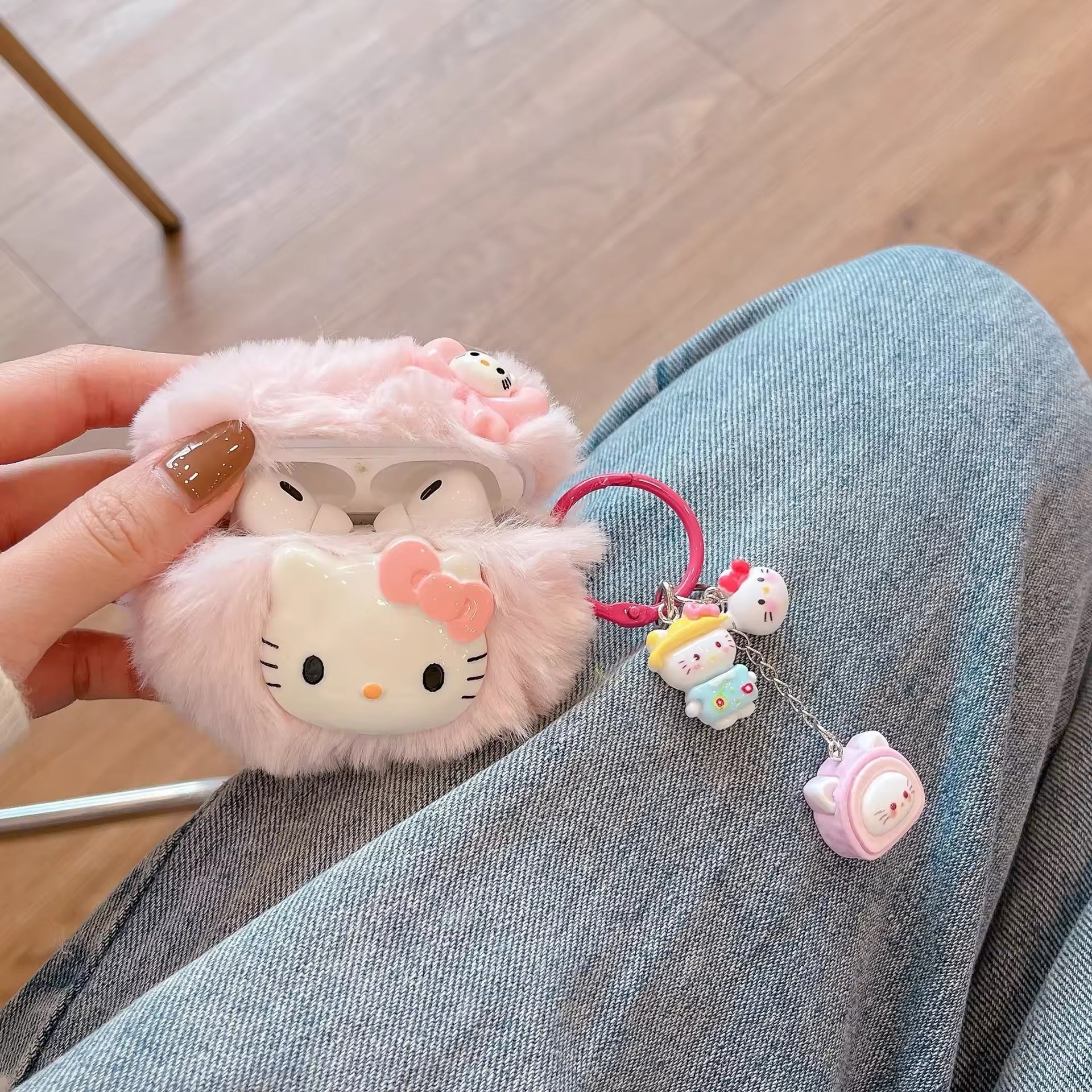 Anime Hello Kitty AirPods case with soft plush design