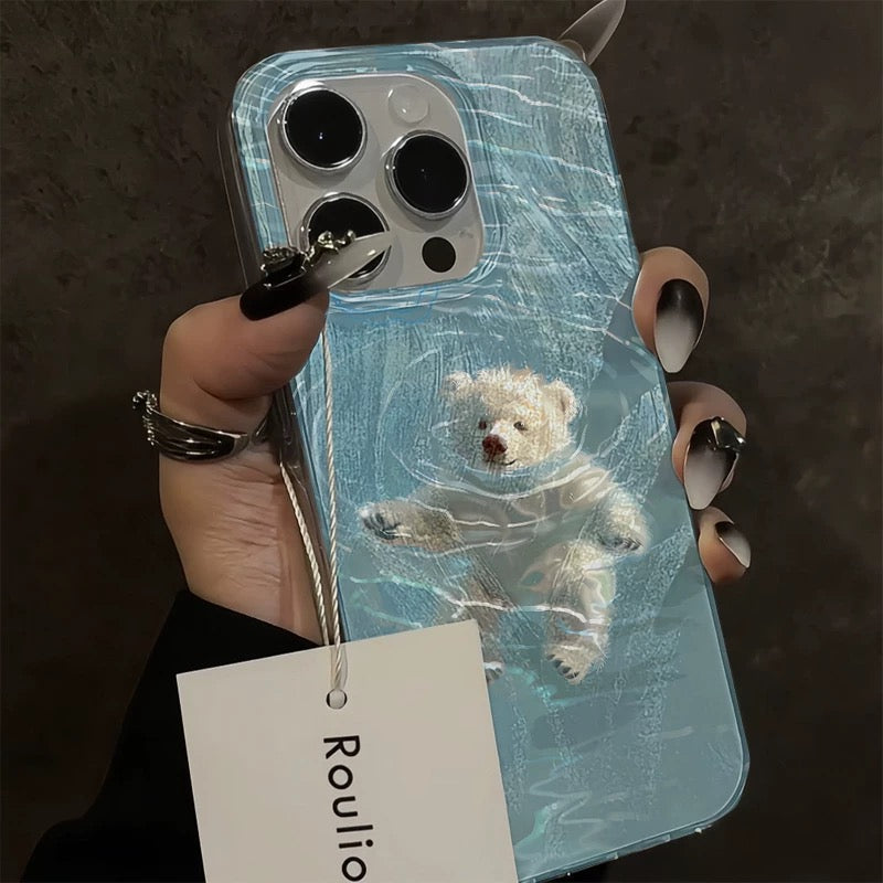 Soft blue Swimming Bear iPhone case for everyday use