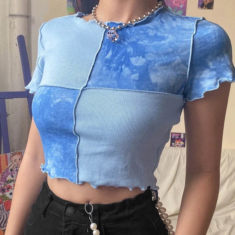 Sequin patchwork crop top for trendy summer fashion