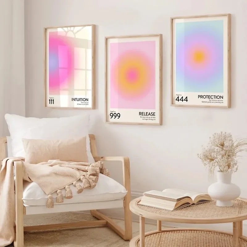 Aura energy poster with angel numbers 444, 777 in a celestial theme