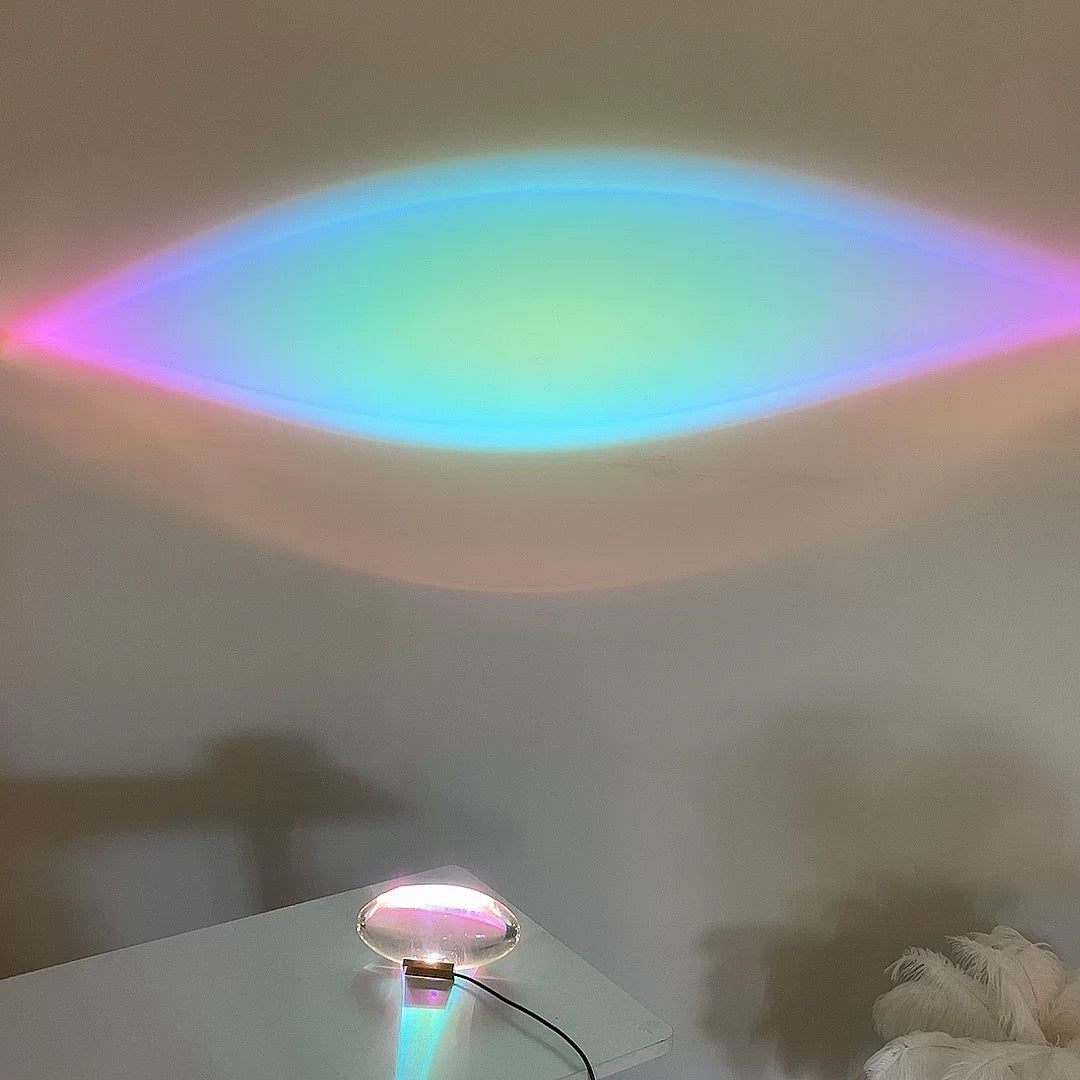 Close-up of crystal lamp and color filter