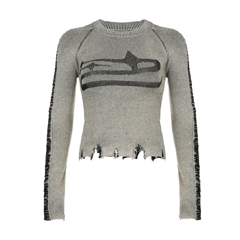 Autumn Winter Harajuku Sweater – Cozy Knit Pullover with Ripped Details
